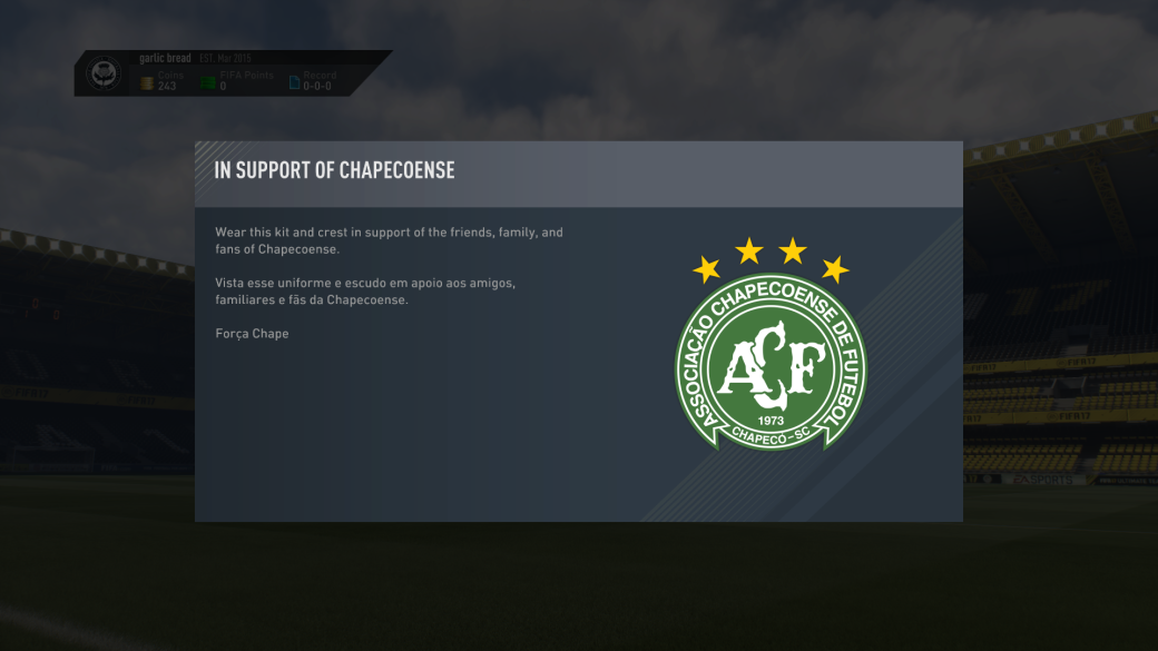 EA дарит игрокам FIFA 17 комплект формы Chapecoense - Изображение 1 EA дарит игрокам FIFA 17 комплект формы Chapecoense - Изображение 1